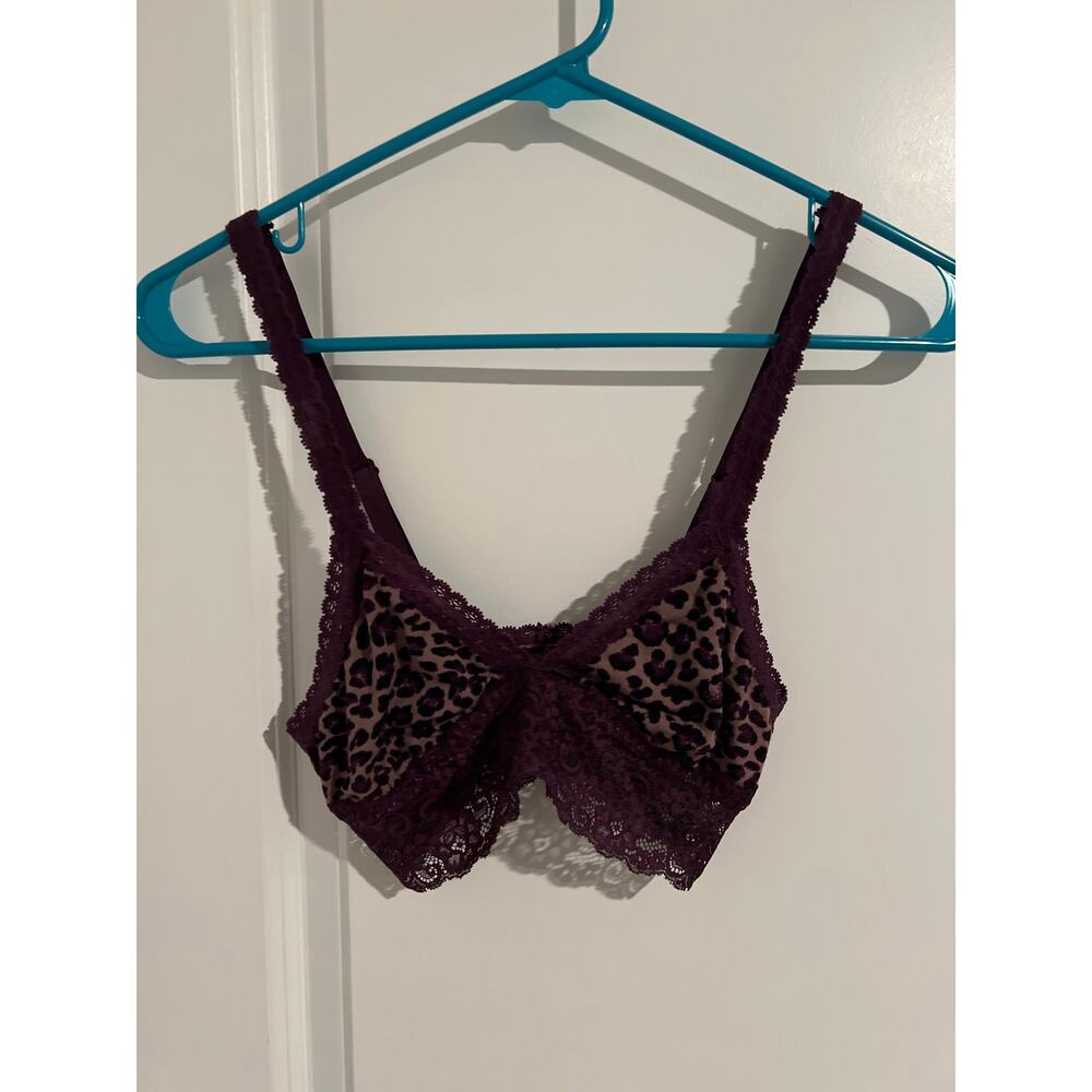 Soma Triangle Lace Trim Bralette – Size Medium – Leopard/Plum